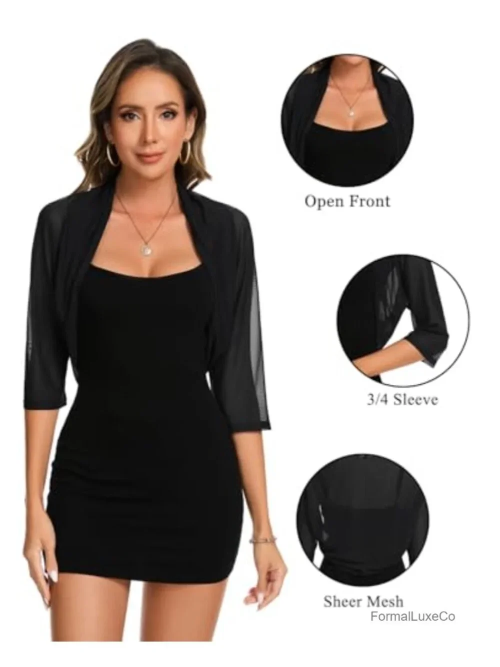 Sheer Mesh Shrug Batwing 3/4 Sleeve Party Bolero